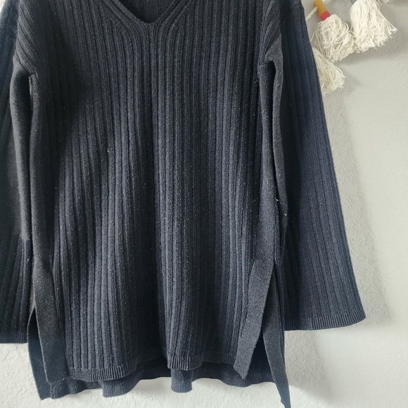 Smartwool Merino Wool Black Ribbed Knit V-neck Pullover Sweater Winter Outdoor S - Picture 6 of 12